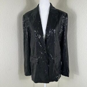 Nine West Sequin Blazer Jacket Women's Medium Black Y2K Retro